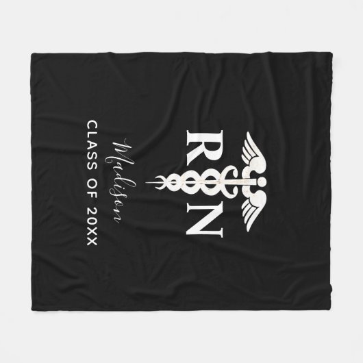 ナース卒業医療白黒 パーソナライズされた フリースブランケット (正面(横))