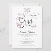 ナース卒業式ピンク蝶の卒業書道 招待状 (正面)