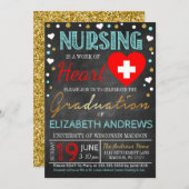 ナース卒業招待状ハート 招待状 (正面/裏面)