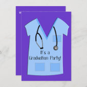 ナース卒業案内青いスクラブトップ 招待状 (正面/裏面)