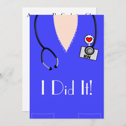 ナース卒業案内青いスクラブトップ 招待状 (正面/裏面)