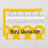 ナース卒業案内黄色の水玉模様 招待状 (正面/裏面)