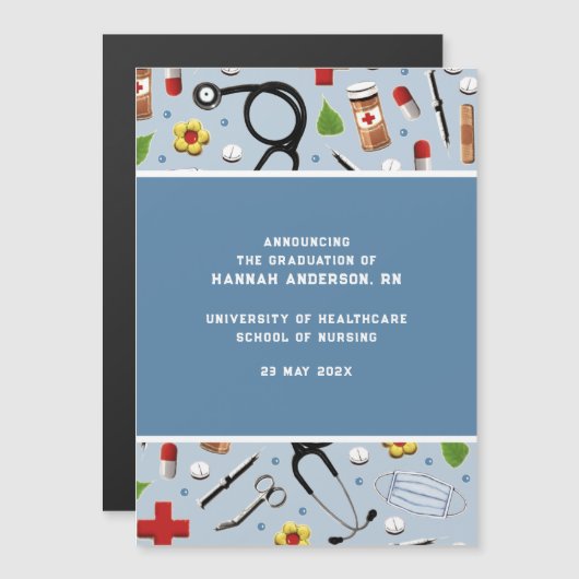 ナース卒業発表 マグネット招待状 (正面/裏面)