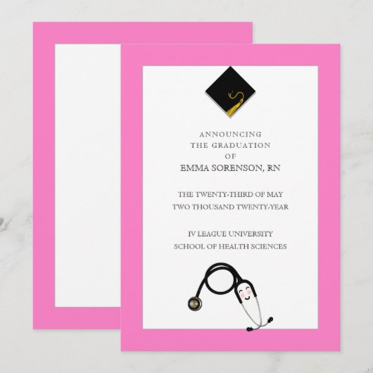 ナース卒業発表 招待状 (正面/裏面)