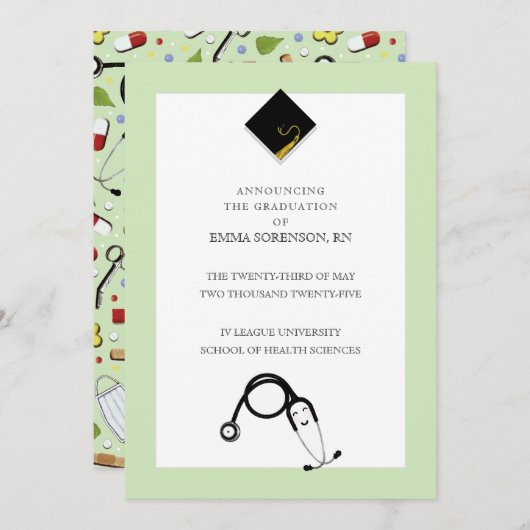 ナース卒業発表 招待状 (正面/裏面)