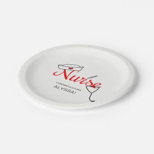 ナース卒業紙パーティープレートモダン赤 ペーパープレート (アングル)