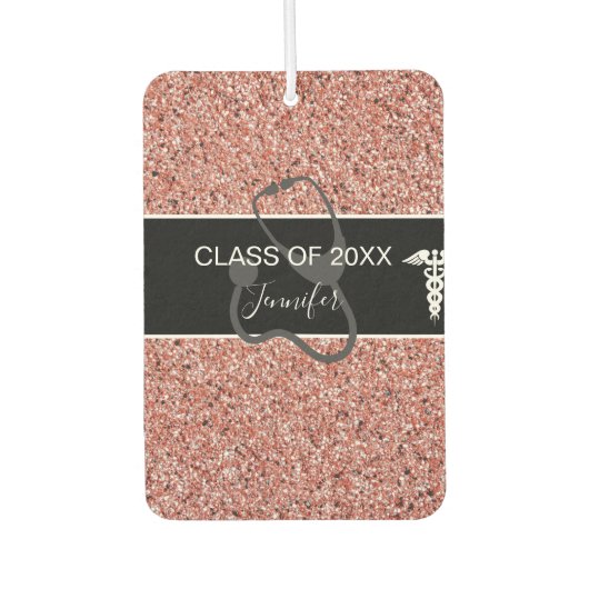 ナース卒業聴診器ピンクグリッター名 カーエアーフレッシュナー (正面)