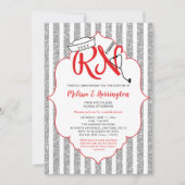 ナース卒業記念パーティー招待赤シルバーRN 招待状 (正面)