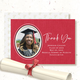 ナース卒業赤シンプル金ゴールド枠聴診器 サンキューカード