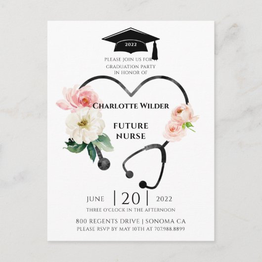 ナース卒業2022フローラローレル招待状 インビテーションポストカード (正面)