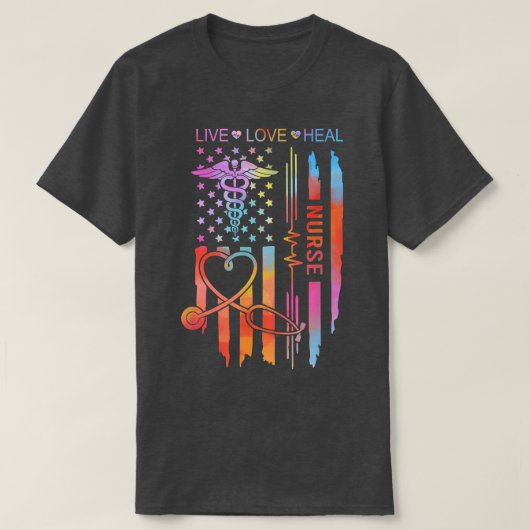 ナース卒業、ナース週間、ナース米国国旗、ナース Tシャツ (デザイン正面)