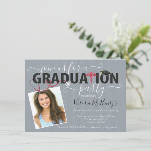 ナース又は医師用写真卒業パーティー 招待状