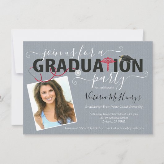 ナース又は医師用写真卒業パーティー 招待状 (正面)