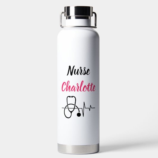 ナース名前をカスタムする心拍聴診器 ウォーターボトル (背面)