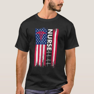 ナース国旗ハートビートラインUSAアメリカのヒーローNURS Tシャツ