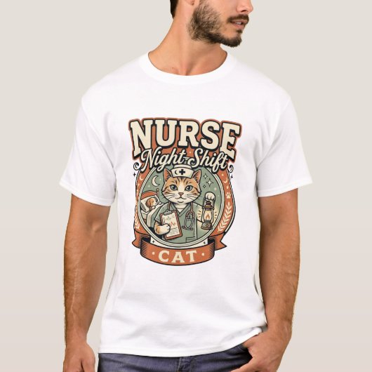 ナース夜勤猫 ビンテージ Tシャツ (正面)