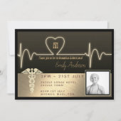 ナース大学院招待状 – 黒金ゴールド写真 招待状 (正面)