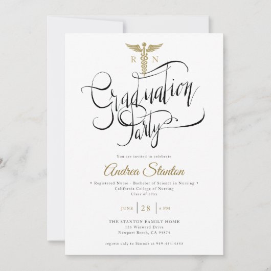 ナース学期卒業型の筆跡 招待状 (正面)