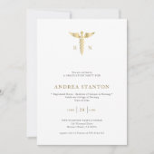 ナース学校卒業式フェイク金ゴールド学モダン校 招待状 (正面)