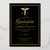 ナース学校卒業枠組幹部モダン金ゴールド 箔招待状 (正面)