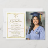ナース学校卒業生検体金ゴールド枠アイボリー 招待状 (正面)