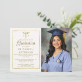 ナース学校卒業生検体金ゴールド枠アイボリー 招待状 (スタンド正面)