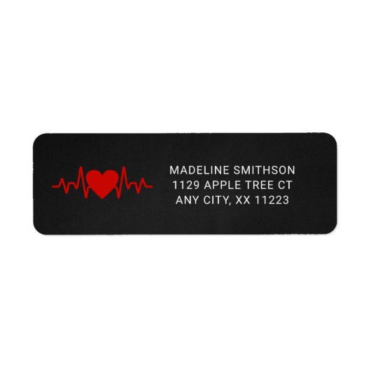 ナース差出人住所、赤い心拍の医療記号 ラベル (正面)