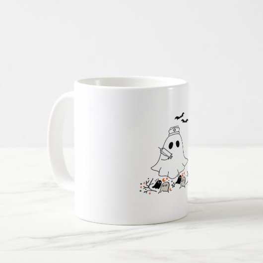 ナース幽霊かわいいハロウィンクラシックデザインTシャツ コーヒーマグカップ (正面左)