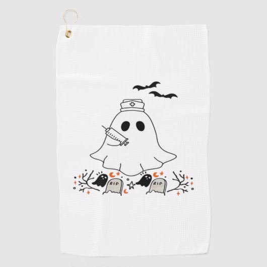 ナース幽霊かわいいハロウィンクラシックデザインTシャツ ゴルフタオル (正面)