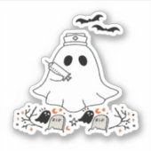 ナース幽霊かわいいハロウィンクラシックデザインTシャツ シール (正面)