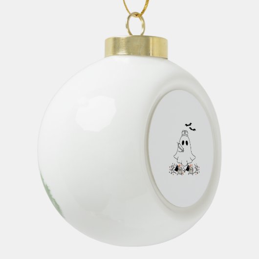 ナース幽霊かわいいハロウィンクラシックデザインTシャツ セラミックボールオーナメント (左)