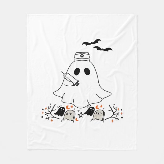 ナース幽霊かわいいハロウィンクラシックデザインTシャツ フリースブランケット (正面)