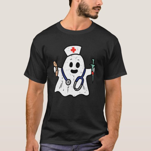 ナース幽霊スクラブトップハロウィーンのナース Tシャツ (正面)