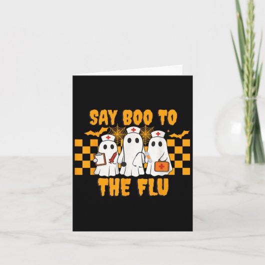 ナース幽霊ハロウィンワクチンがインフルエンザにブーと言う カード (正面)
