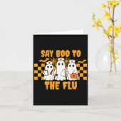 ナース幽霊ハロウィンワクチンがインフルエンザにブーと言う カード (黄色い花)