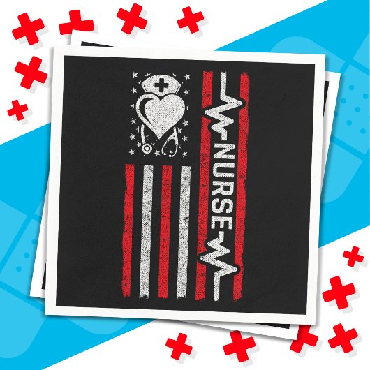 ナース感謝ヒーローハートライフアメリカ国旗 スタンダードカクテルナプキン