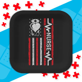 ナース感謝ヒーローハートライフアメリカ国旗 ペーパープレート