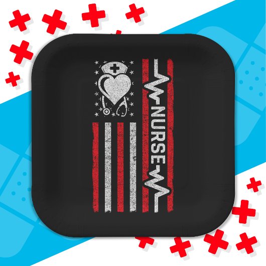 ナース感謝ヒーローハートライフアメリカ国旗 ペーパープレート