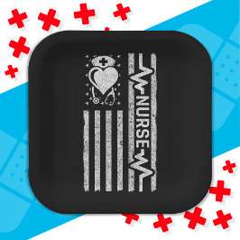 ナース感謝ヒーローハートライフアメリカ国旗 ペーパープレート