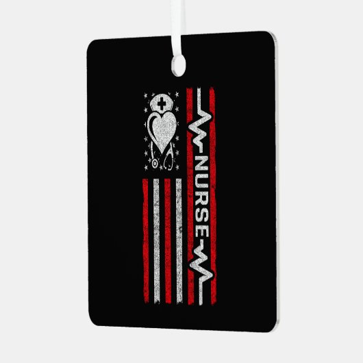 ナース感謝ヒーローハートライフアメリカ国旗 メタルオーナメント (正面左)