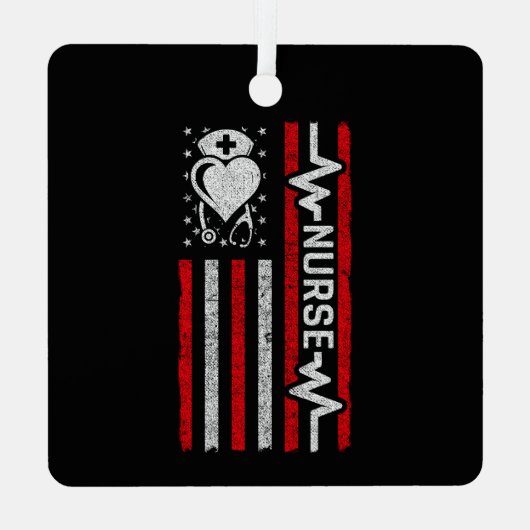 ナース感謝ヒーローハートライフアメリカ国旗 メタルオーナメント (裏面)