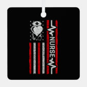 ナース感謝ヒーローハートライフアメリカ国旗 メタルオーナメント (正面)