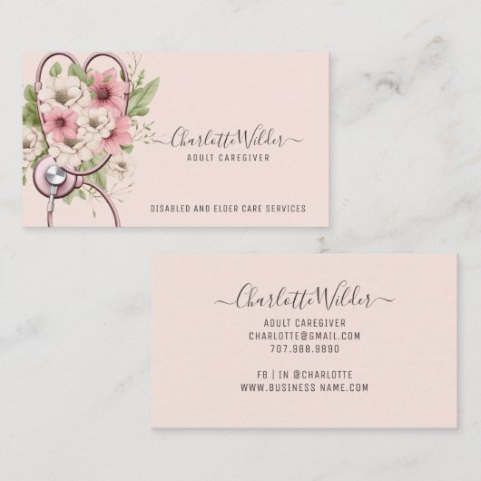 ナース成人介護者フローラ聴診器 名刺 (正面/裏面)