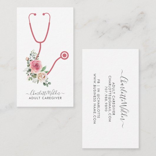ナース成人介護者フローラ聴診器 名刺 (正面/裏面)
