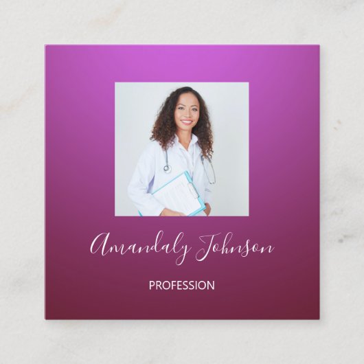 ナース手術ヘルスケアカスタム写真紫 スクエア名刺 (正面)