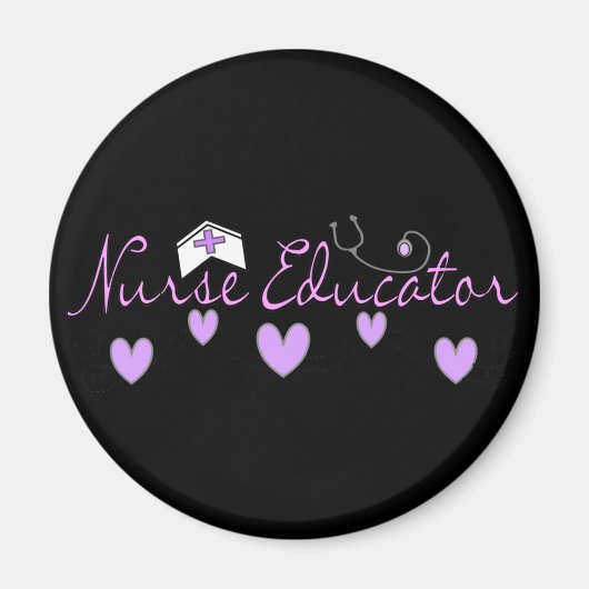ナース教育者ピンクハートデザイン マグネット (正面)