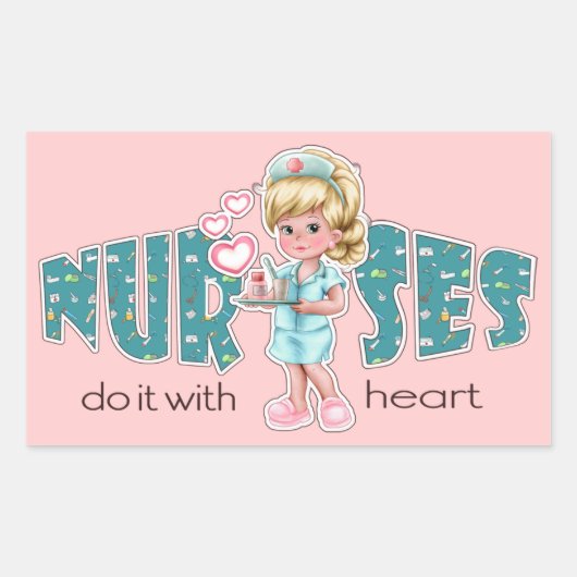 ナース気にとハート。キュートブロンドナース 長方形シール (正面)
