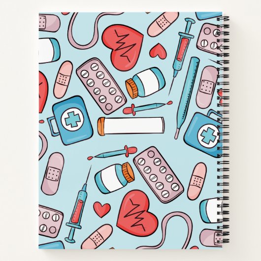ナース漫画グラフィック繰り返しパターンの背景 ノートブック (裏面)