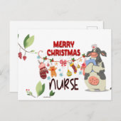 ナース牛とオーナメントメリークリスマスナース ポストカード (正面/裏面)