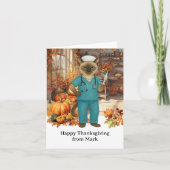 ナース猫と花秋シーズンサンクスギビング カード (正面)